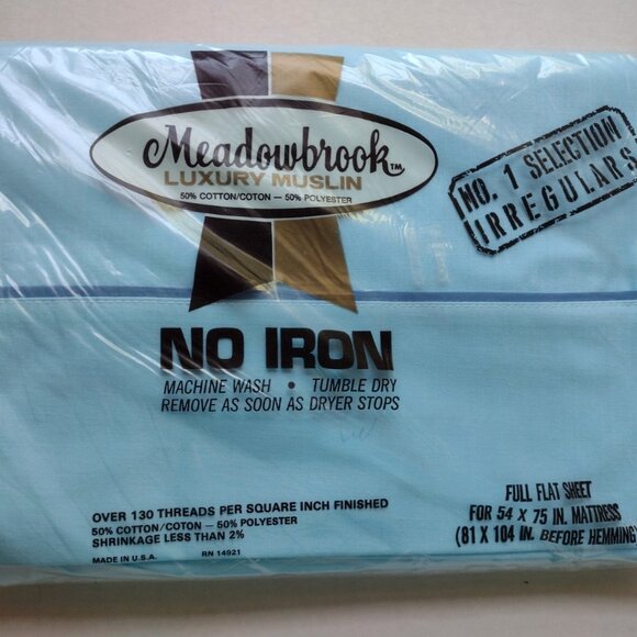 Vintage Meadowbrook Full Flat Sheet Blue 70s NIP No Iron Made in USA - Picture 1 of 6